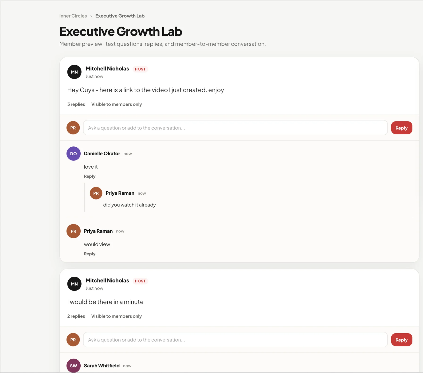 Accomplishr Inner Circle member discussion and replies